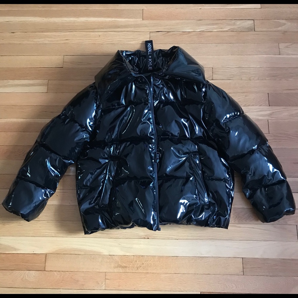 Kendall + Kylie shiny vinyl puffer coat